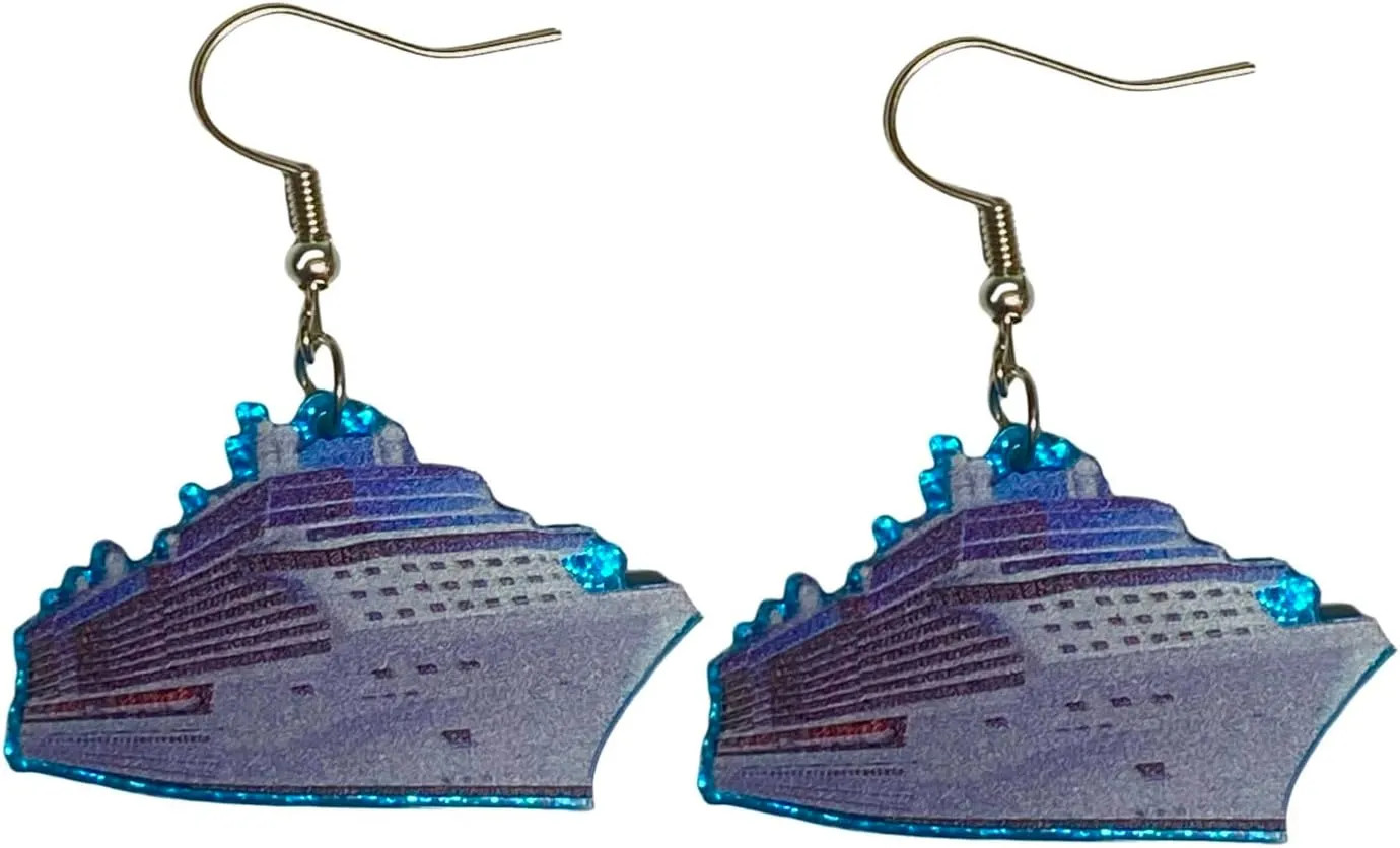 Cute Pair of Cruise Ship Earrings for Women. Fun Pair of Cruise Gift Earrings for Adults.
