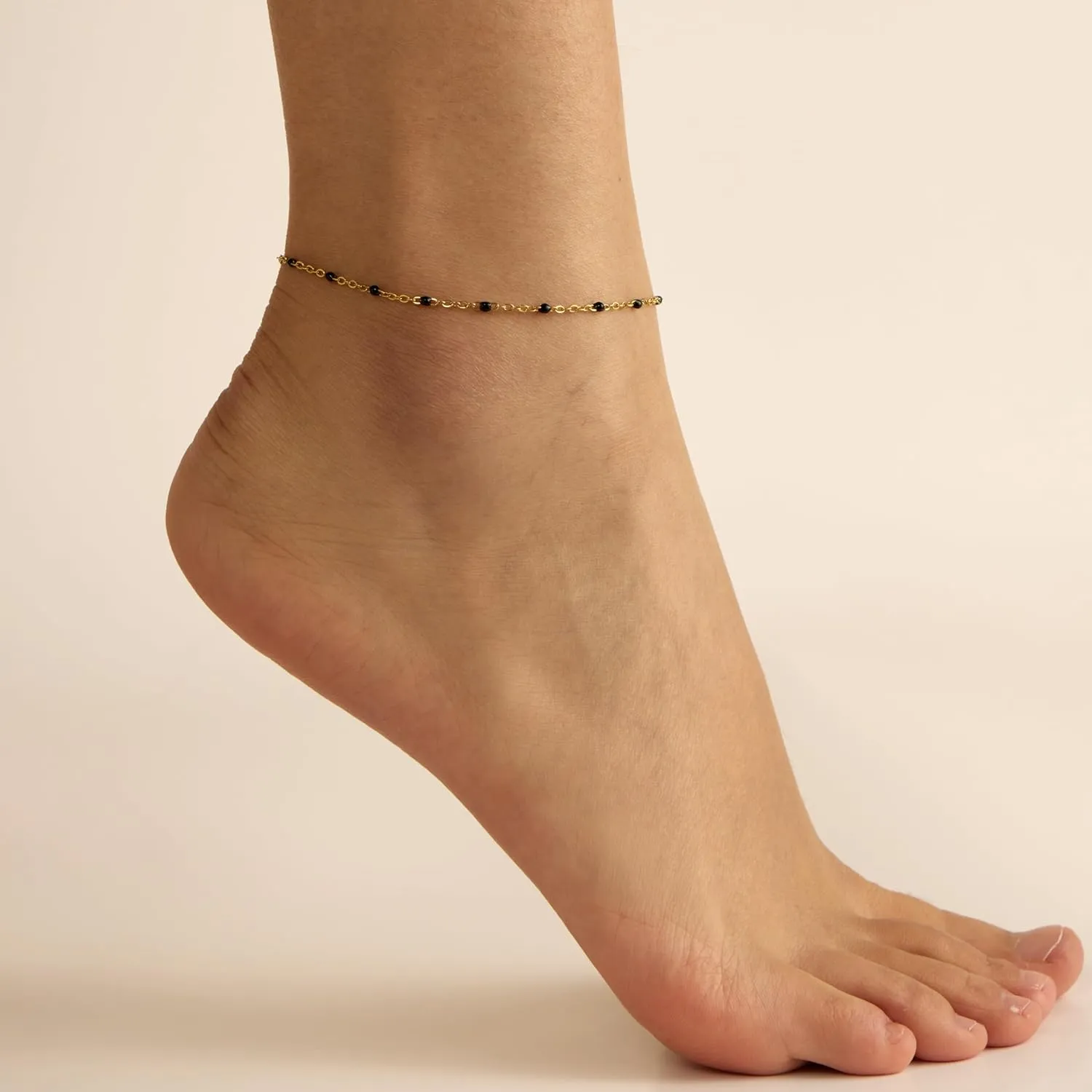 Dainty Ankle Bracelets for Women 18K Gold Plated Beaded Anklet Chain Simple Tiny Beads Anklet Waterproof Minimalist Summer Beach Foot Jewelry Gifts