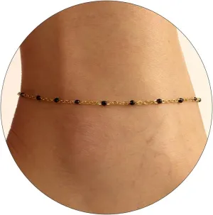 Dainty Ankle Bracelets for Women 18K Gold Plated Beaded Anklet Chain Simple Tiny Beads Anklet Waterproof Minimalist Summer Beach Foot Jewelry Gifts