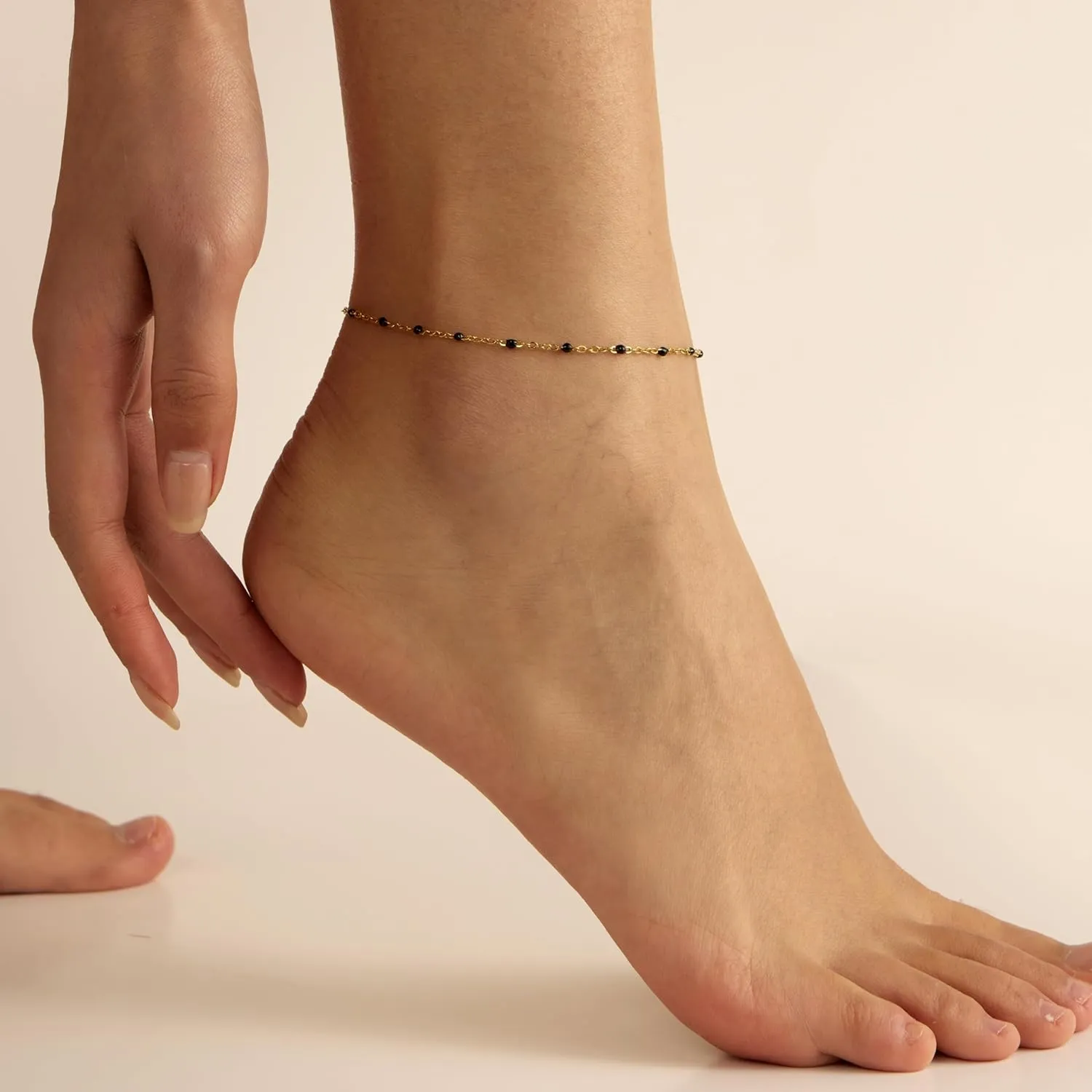Dainty Ankle Bracelets for Women 18K Gold Plated Beaded Anklet Chain Simple Tiny Beads Anklet Waterproof Minimalist Summer Beach Foot Jewelry Gifts