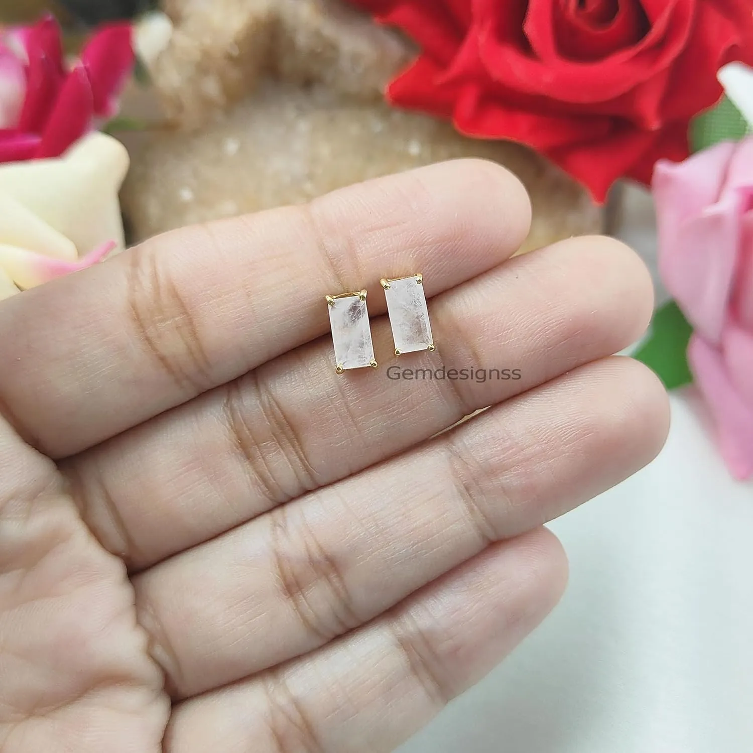 Dainty Birthstone Gemstone Post Stud Earrings in Gold Plated 925 Sterling Silver, Multiple Gemstone Studs, Birthday Gift For Women