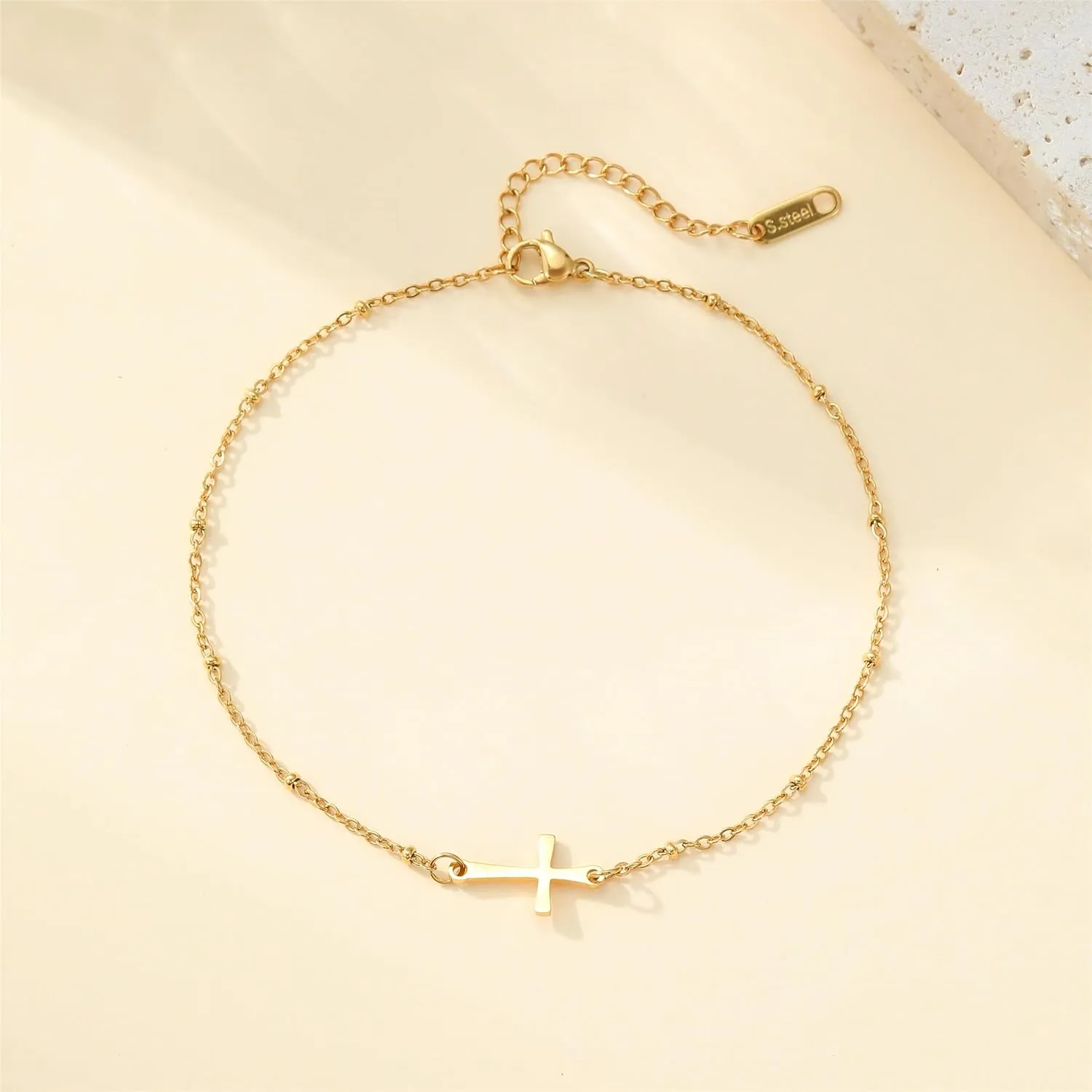 Dainty Cross Ankle Bracelets for Women 18K Gold Plated Tiny Pearl Colorful Beads Beach Summer Simple Foot Jewelry Anklets for Jewelry Gift