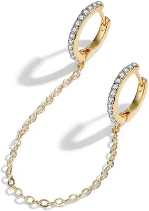 Dainty cute Huggie Hoop Earrings, Gold Plated chain earrings, Double Piercing Dangle Chain 14K Gold Jewelry