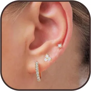 Dainty Gold Earring Set - Tiny Flower & Butterfly Cartilage Studs & Hoops - Hypoallergenic for Her