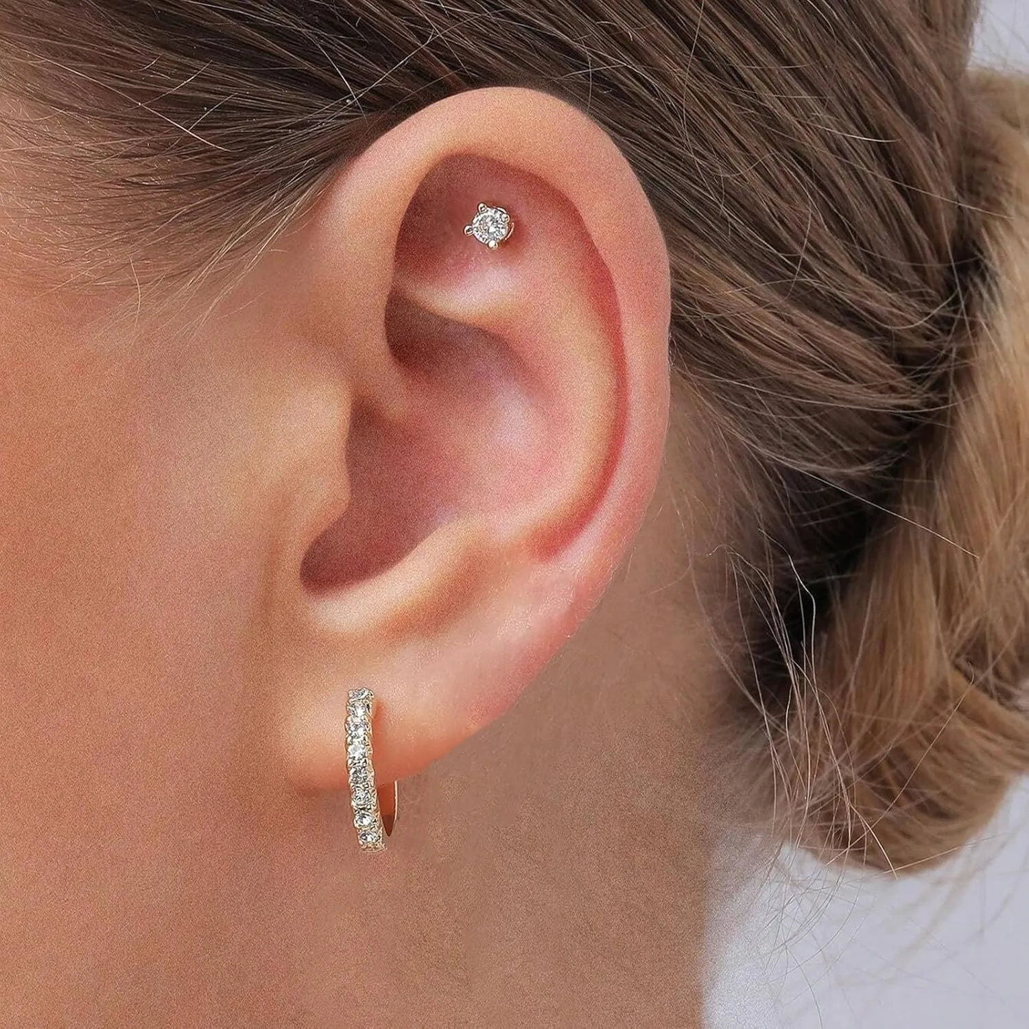 Dainty Gold Earring Set - Tiny Flower & Butterfly Cartilage Studs & Hoops - Hypoallergenic for Her