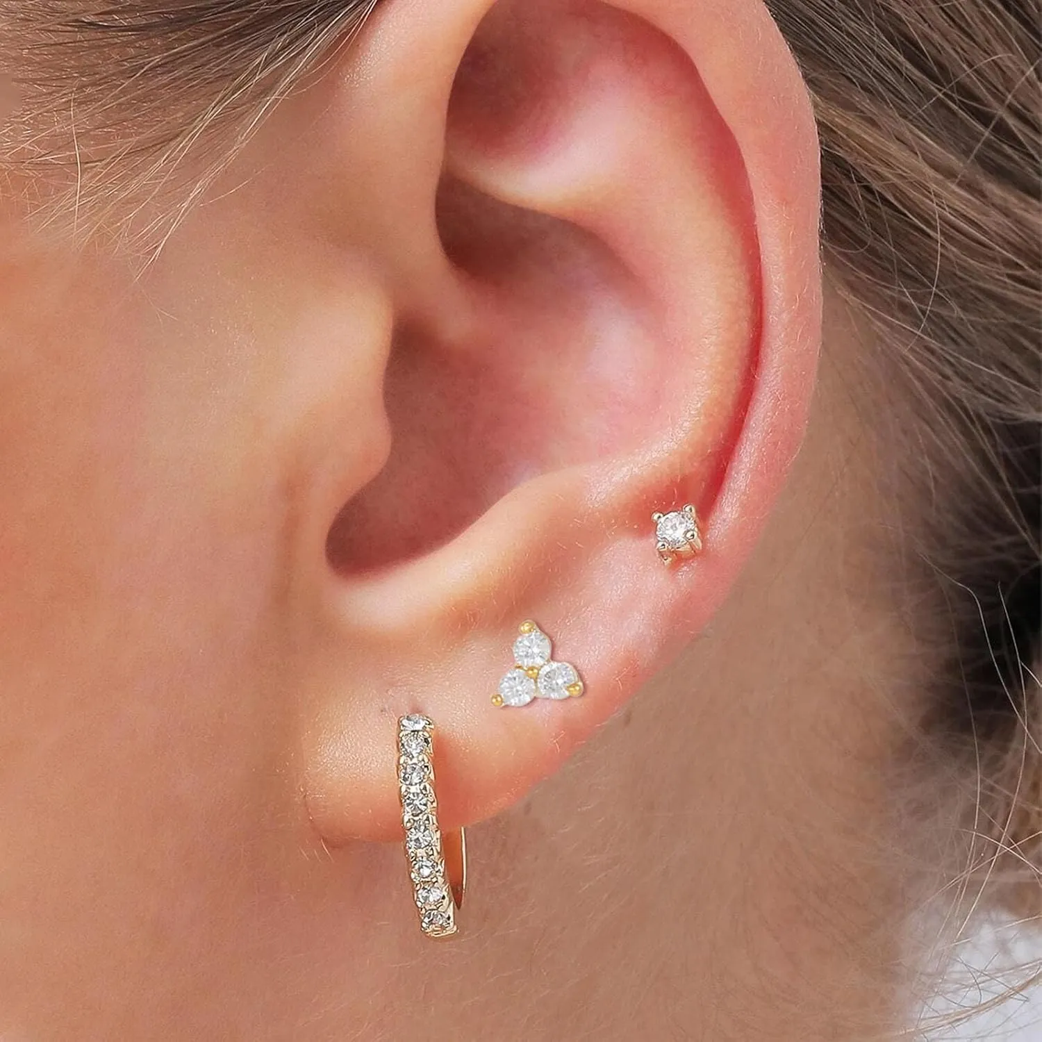 Dainty Gold Earring Set - Tiny Flower & Butterfly Cartilage Studs & Hoops - Hypoallergenic for Her