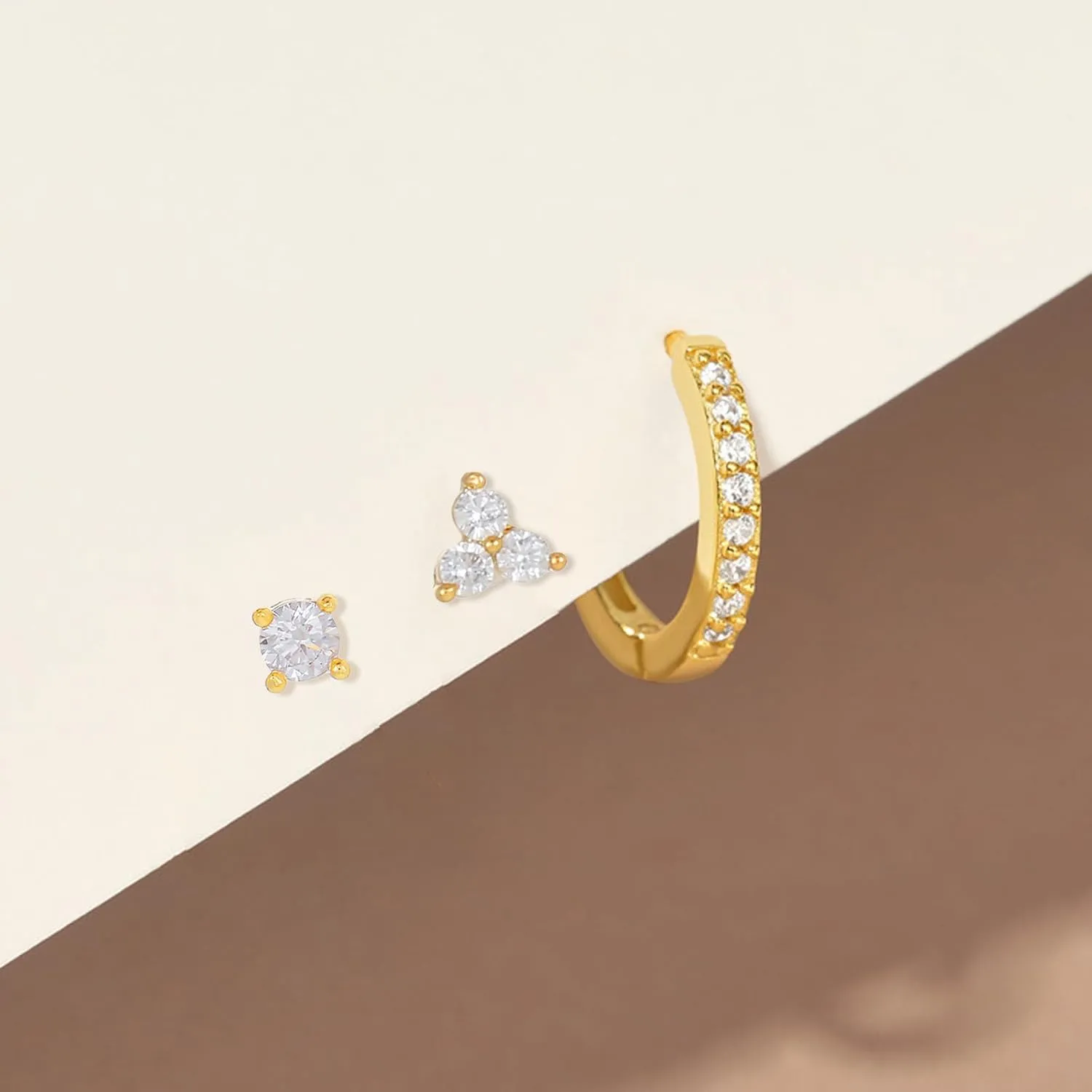 Dainty Gold Earring Set - Tiny Flower & Butterfly Cartilage Studs & Hoops - Hypoallergenic for Her