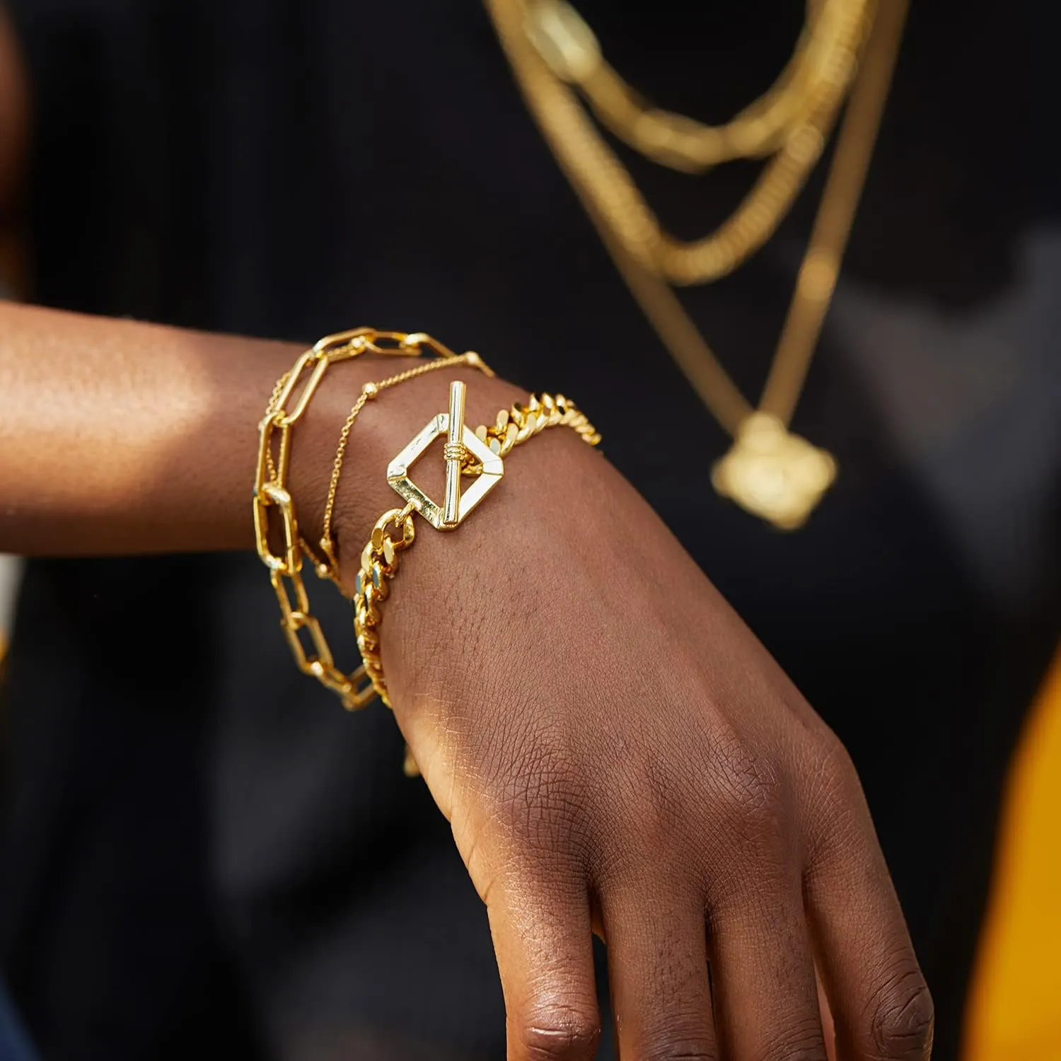 Dainty Layering Bracelets for Women 18 k Gold Plated Fashion Adjustable Chunky Cuban Paperclip Link Chain Bracelets Jewelry for Women Girls Gift
