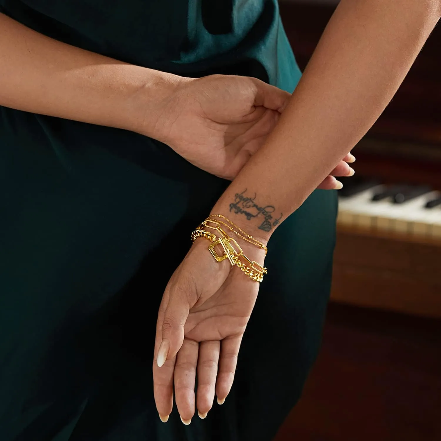 Dainty Layering Bracelets for Women 18 k Gold Plated Fashion Adjustable Chunky Cuban Paperclip Link Chain Bracelets Jewelry for Women Girls Gift