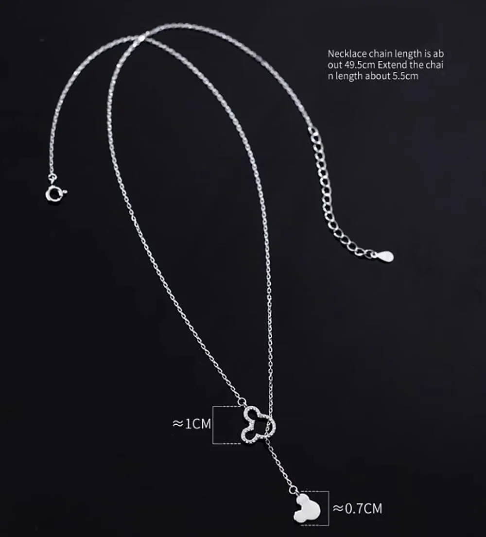 Dainty Mouse Mice Pendant Necklace for Women Girls 925 Sterling Silver Cubic Zirconia Animal Cartoon Adjustable Y Chain Necklaces Cute Birthday Christmas Jewelry Gifts with Free Box