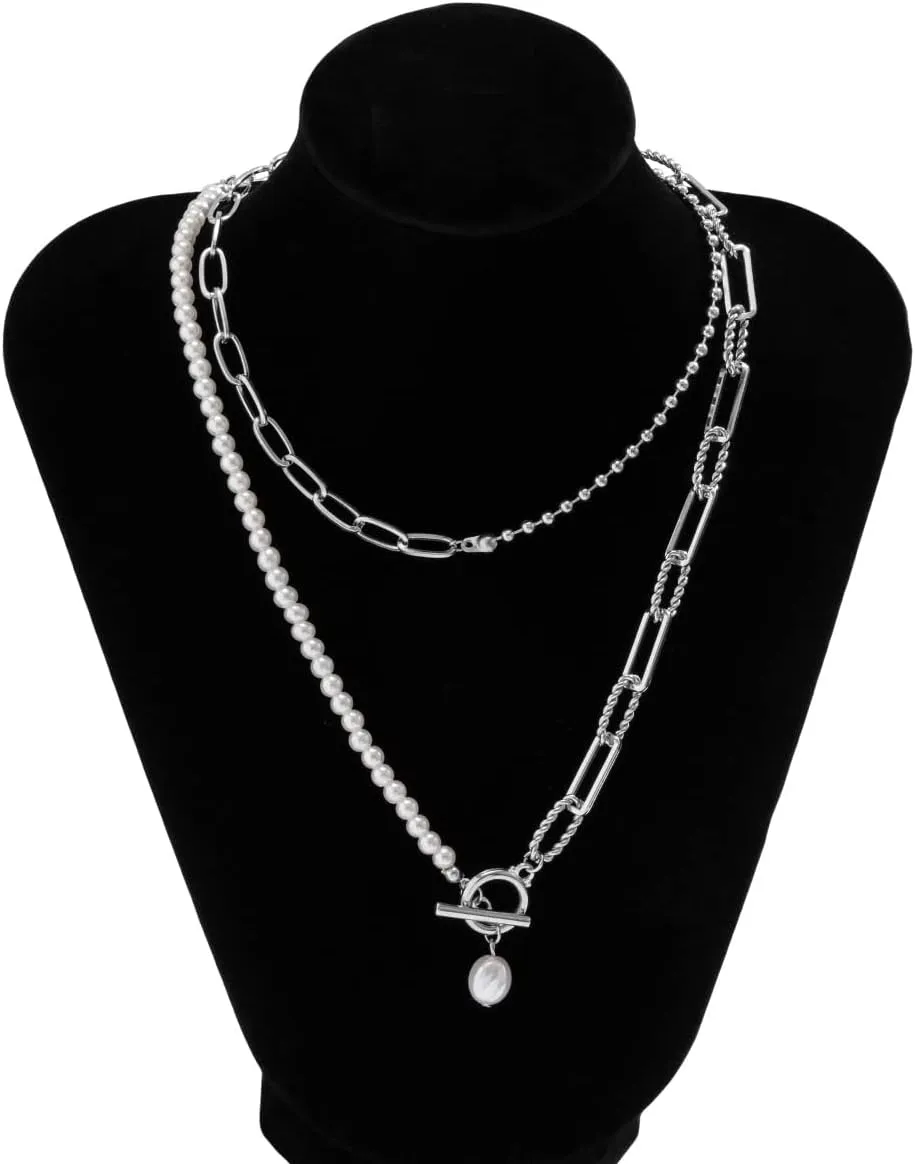 Dainty Pearl Pendant Necklaces Layered Baroque Choker Necklace Vintage White Pearl Chain Necklace Faux Pearls Statement Jewelry Gift for Women