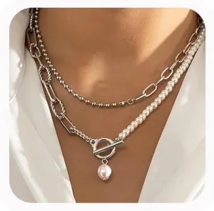Dainty Pearl Pendant Necklaces Layered Baroque Choker Necklace Vintage White Pearl Chain Necklace Faux Pearls Statement Jewelry Gift for Women