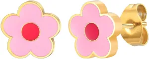 Dainty Pink Flower Stud Earrings for Women 14k Gold Plated Stainless Steel Cute Minimalist Enamel Floral Tiny Studs Hypoallergenic Fashion Wedding Party Jewelry for Her Daughter Niece