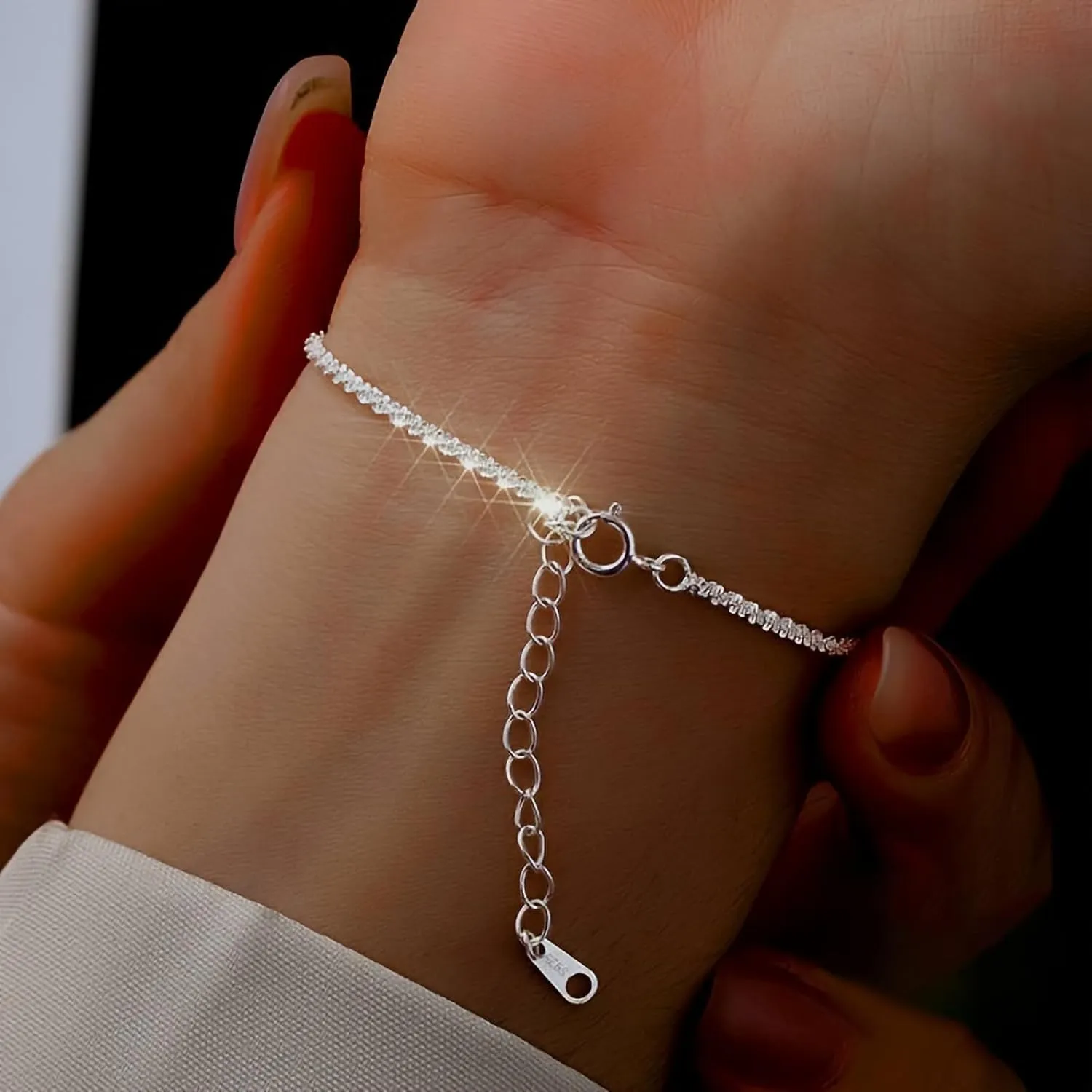 Dainty Shiny 925 Sterling Silver Bracelets for Women 14K Gold Plated Simple Twist Rope Chain Bracelet Minimalist Adjustable Link Charm Bracelet Jewelry Birthday Gifts for Mom
