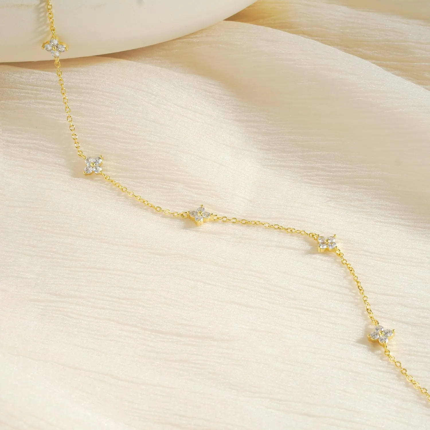 Dainty Silver Gold Necklaces for Women Cute Station Choker Necklace Cubic Zirconia Simulated Diamond Necklace Simple Layering CZ Necklace Trendy Jewelry Gifts