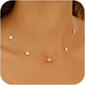 Dainty Silver Gold Necklaces for Women Cute Station Choker Necklace Cubic Zirconia Simulated Diamond Necklace Simple Layering CZ Necklace Trendy Jewelry Gifts