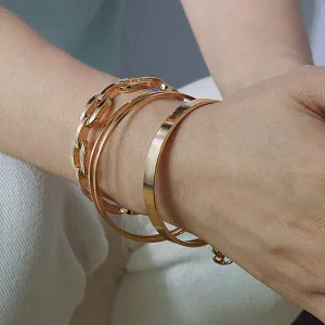 Dainty Simple Gold Silver Minimalist Layering Bracelets Set for Women Girls Handmade Simple Charm Chain Punk Bracelet Adjustable Bracelet Set 3 Pcs (Silver)