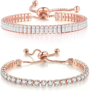 Dainty Sparkling Crystal Tennis Bracelets Set 18K Gold Plated Shiny Cubic Zirconia Jewelry Birthday Gifts for Women
