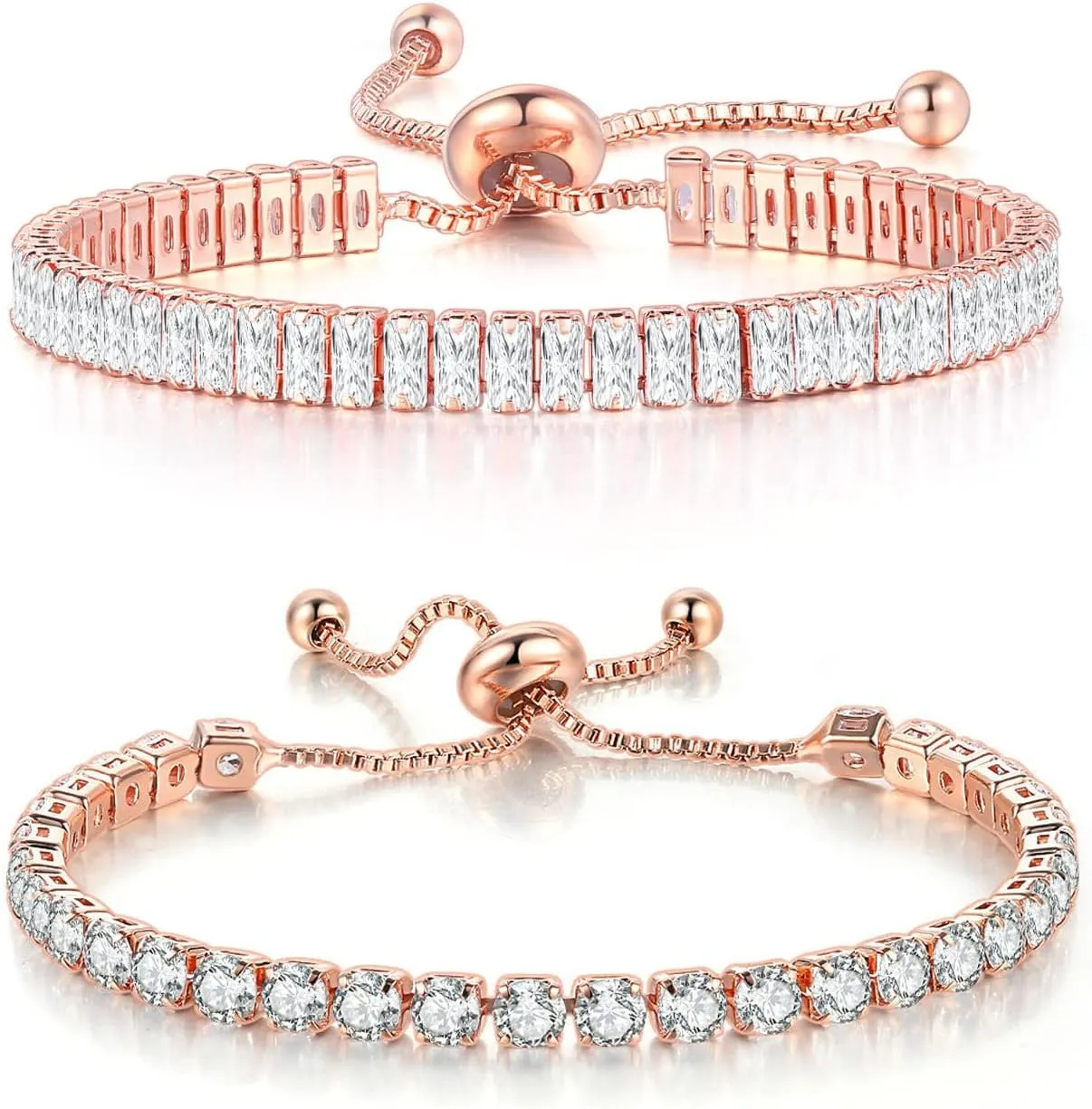 Dainty Sparkling Crystal Tennis Bracelets Set 18K Gold Plated Shiny Cubic Zirconia Jewelry Birthday Gifts for Women