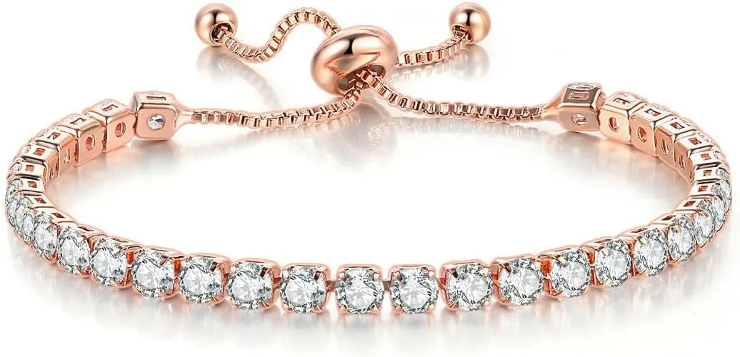 Dainty Sparkling Crystal Tennis Bracelets Set 18K Gold Plated Shiny Cubic Zirconia Jewelry Birthday Gifts for Women
