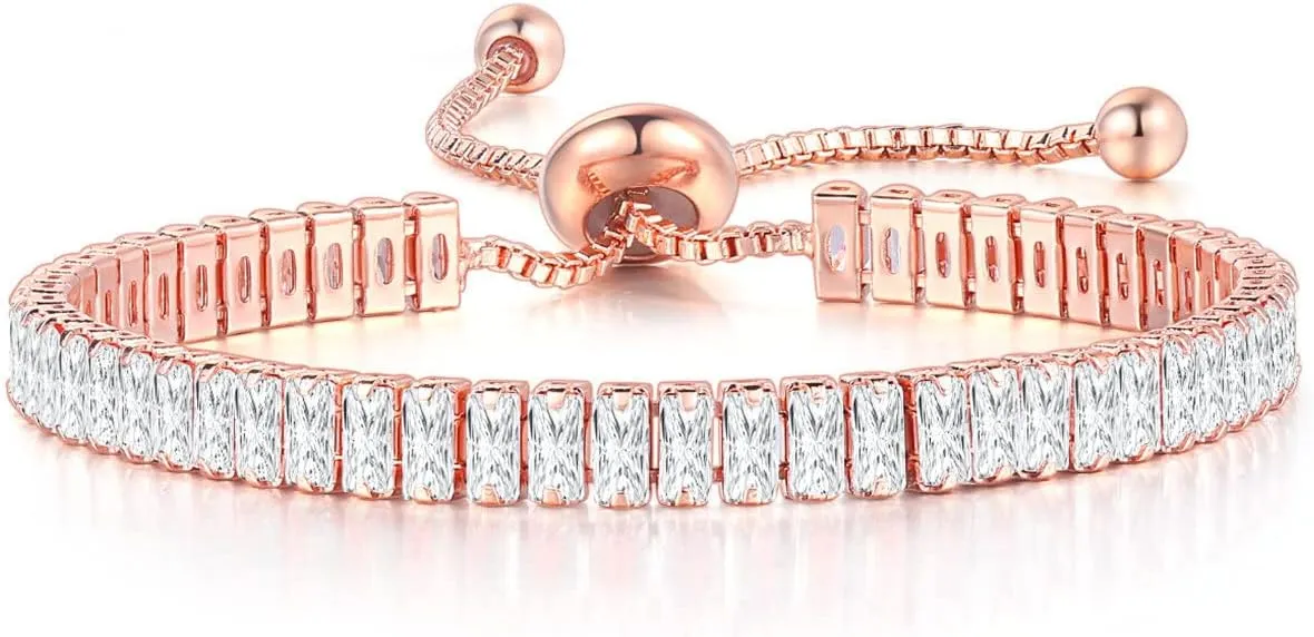 Dainty Sparkling Crystal Tennis Bracelets Set 18K Gold Plated Shiny Cubic Zirconia Jewelry Birthday Gifts for Women
