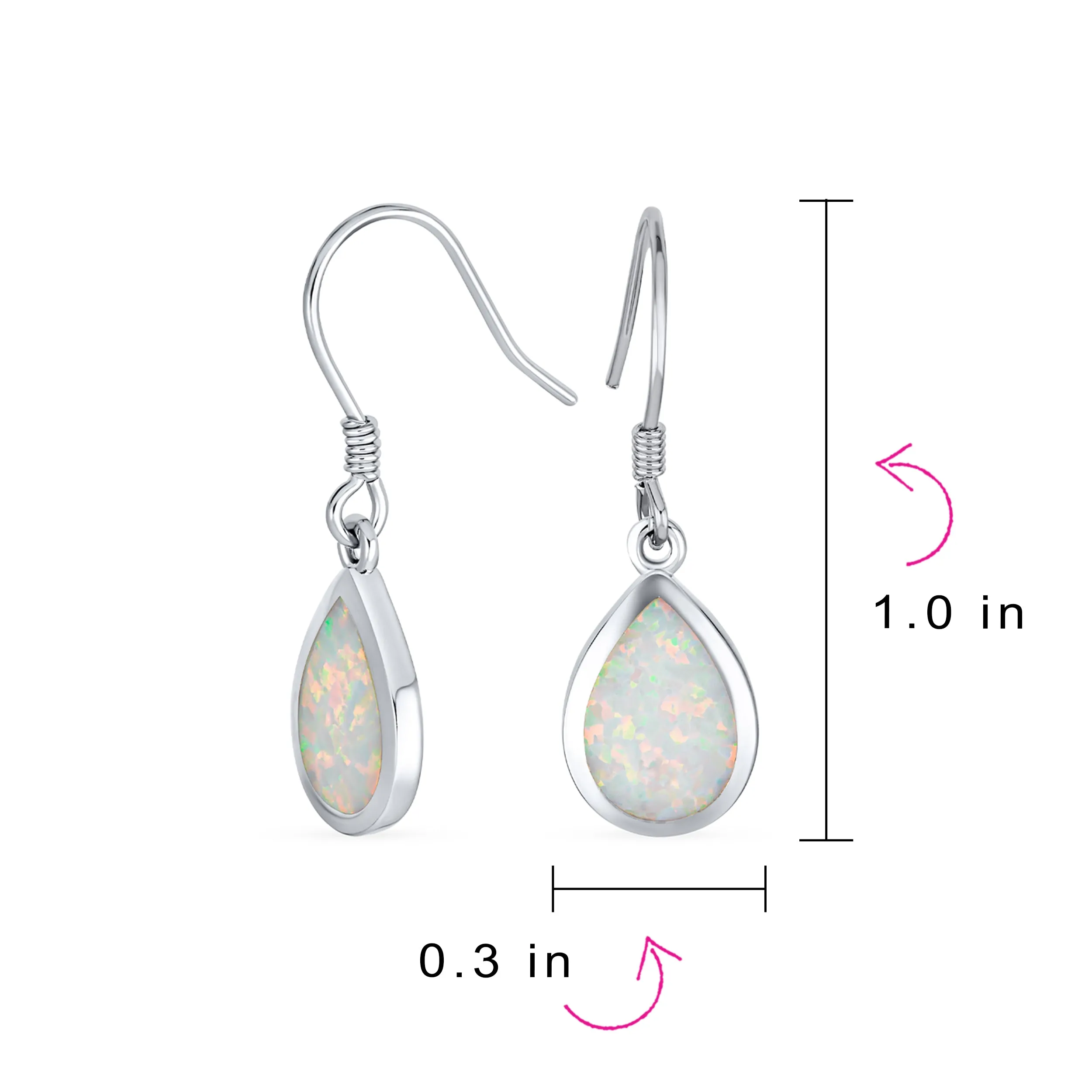 Dangle Gemstone Earrings Iridescent Opal Teardrop in Sterling Silver