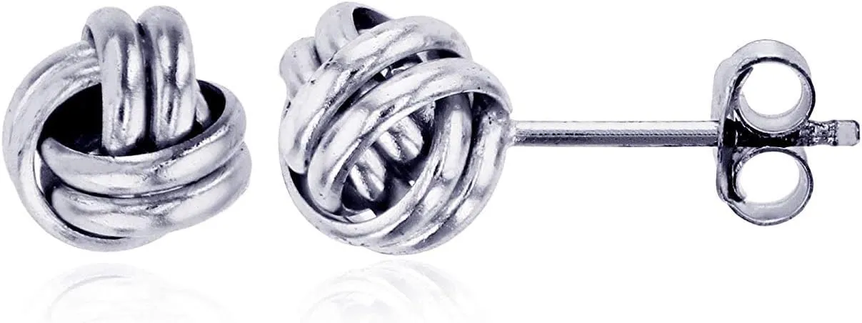 DECADENCE Sterling Silver 6mm Love Knot Stud Earrings for Women | Secure Friction Back Closure | 14k Plated Shiny Classic Earrings
