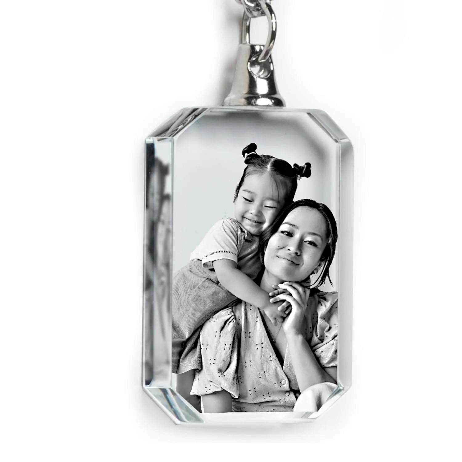 DEEP 3D Crystal Photo, Mothers Day Custom Necklace Heart, Personalized Gifts for Mom, 3D Picture in Crystal, 3D Laser Etched, Gifts for Women (Rectangular)