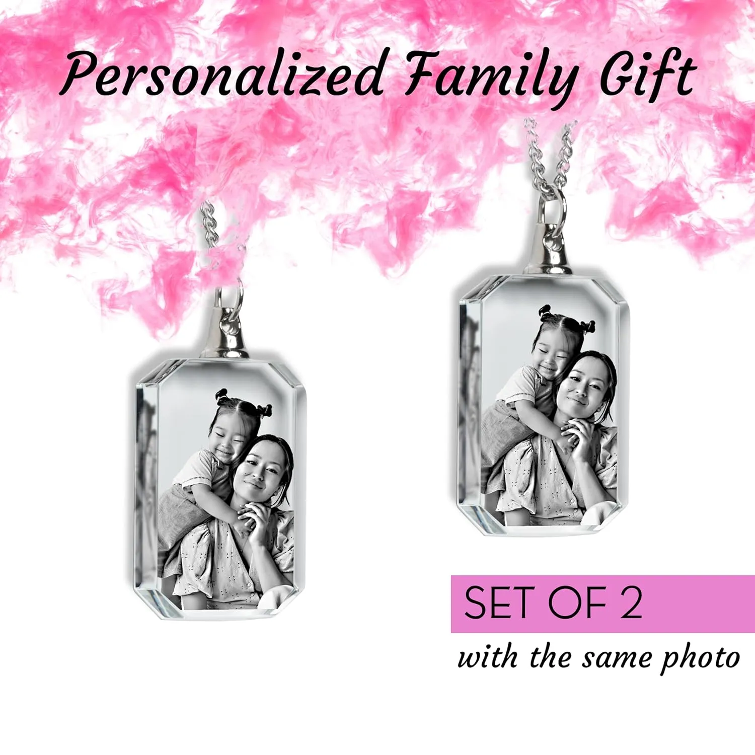 DEEP 3D Crystal Photo, Mothers Day Custom Necklace Heart, Personalized Gifts for Mom, 3D Picture in Crystal, 3D Laser Etched, Gifts for Women (Rectangular)