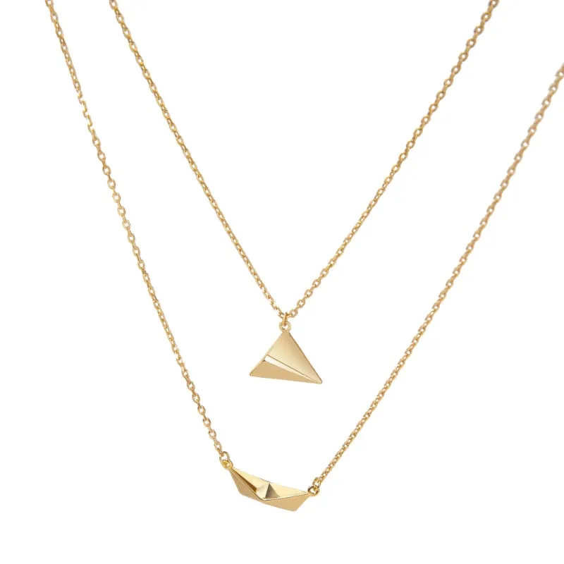 Delicate Paper Airplane Boat Necklaces for Women Girls Gold Color Origami Boat Ocean Inspiration Gift for Sea Love Trave Jewelry