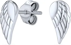 Delicate Petite Spiritual Protector Guardian Angel Wing Feather Stud Earrings Cartilage Helix Ear Lobe Double Piercing For Women Teen .925 Sterling Silver