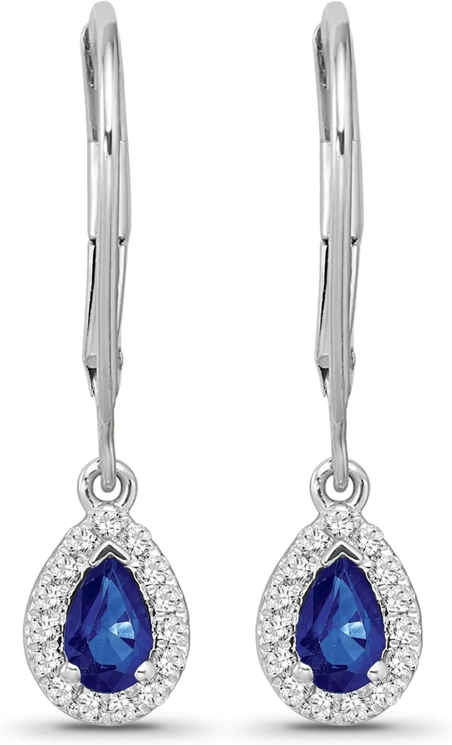 Diamond and Blue Sapphire Drop Dangle Earrings for Women | 10K Gold and Silver Dangle Earrings | 1/6 Carat Diamond I-J Color and I2-I3 Clarity