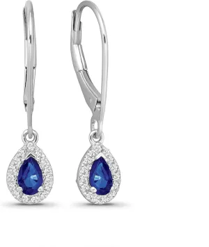 Diamond and Blue Sapphire Drop Dangle Earrings for Women | 10K Gold and Silver Dangle Earrings | 1/6 Carat Diamond I-J Color and I2-I3 Clarity