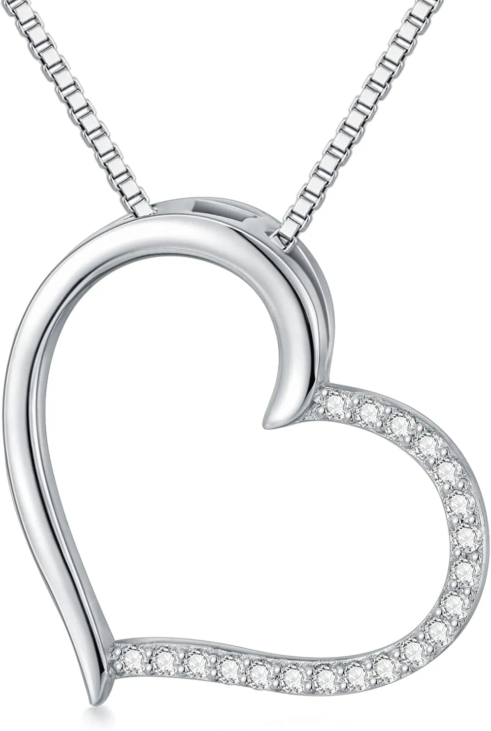 Diamond Heart Necklaces for Women 925 Sterling Silver Simple Heart Pendant Necklace Diamond Jewelry Valentine Gifts for Her Wife Girlfriend