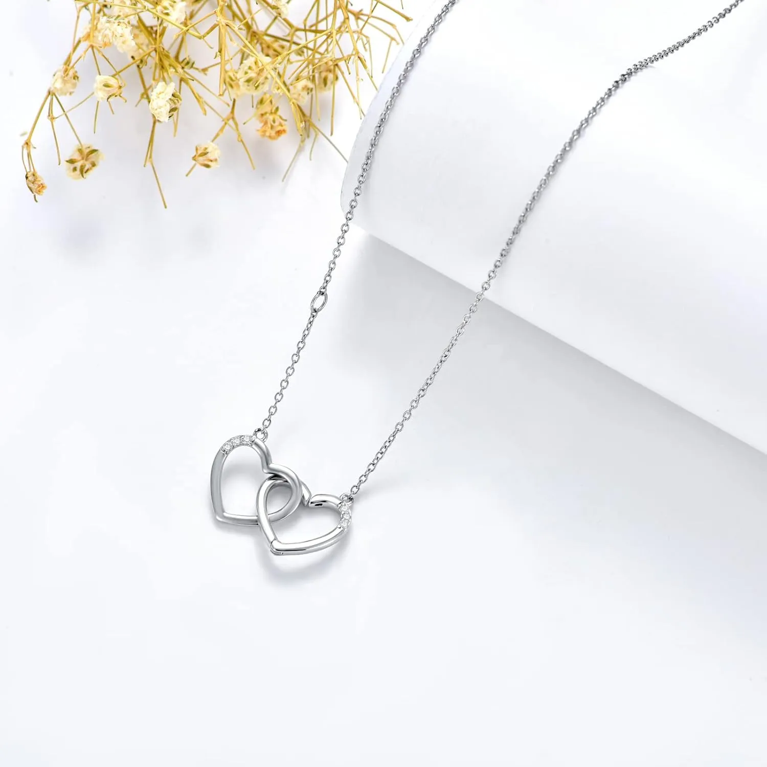 Diamond Heart Necklaces for Women 925 Sterling Silver Simple Heart Pendant Necklace Diamond Jewelry Valentine Gifts for Her Wife Girlfriend