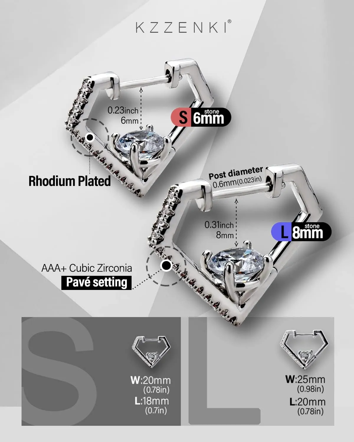 Diamond Shaped Huggie Hoop Earrings for Women Men 14K Gold Plated Cubic Zirconia Cuff Earrings Stud Jewelry Gift