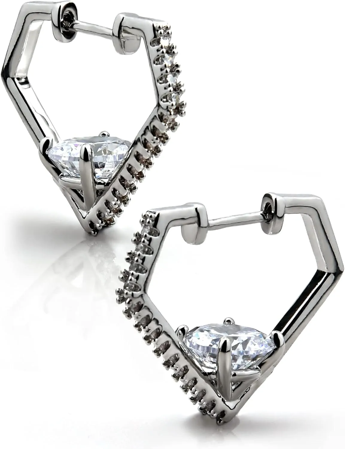 Diamond Shaped Huggie Hoop Earrings for Women Men 14K Gold Plated Cubic Zirconia Cuff Earrings Stud Jewelry Gift