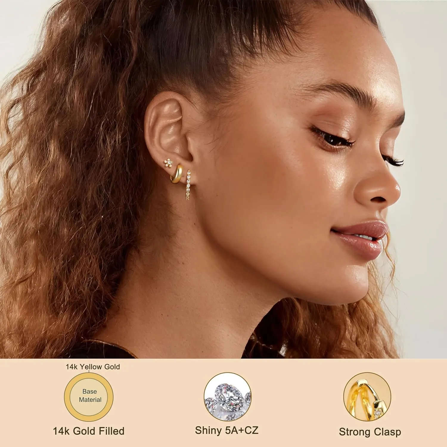 Dochais Hoop Huggie Earrings Set for Women 14K Gold Filled Earring Sets for Multiple Piercing Hypoallergenic Dangle Huggie Hoop Flat Back Earrings Stacks Gold Jewelry