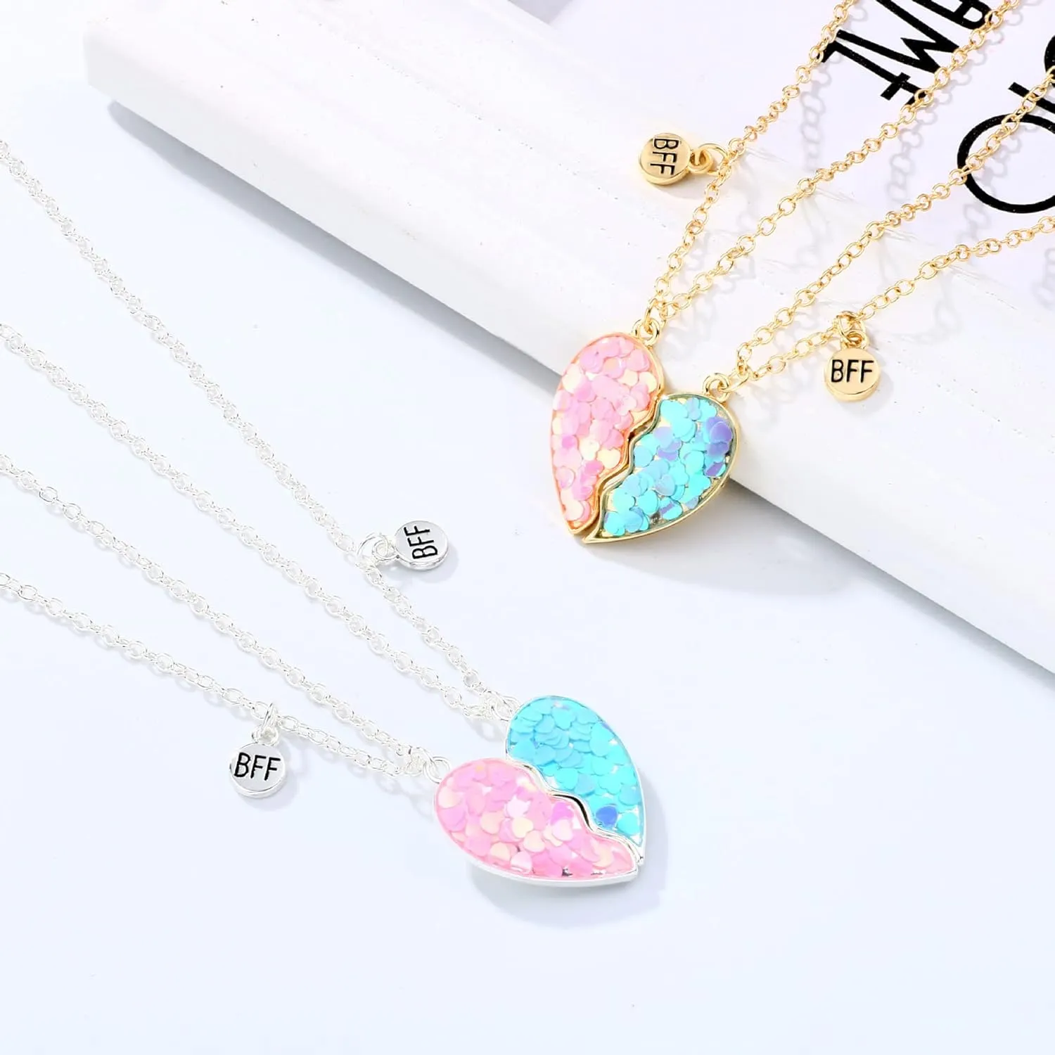 DOYYCA Best Friend Necklace for 2 Girls Magnetic Matching Friendship Necklace Half Heart Pendant BFF Necklaces for Sister
