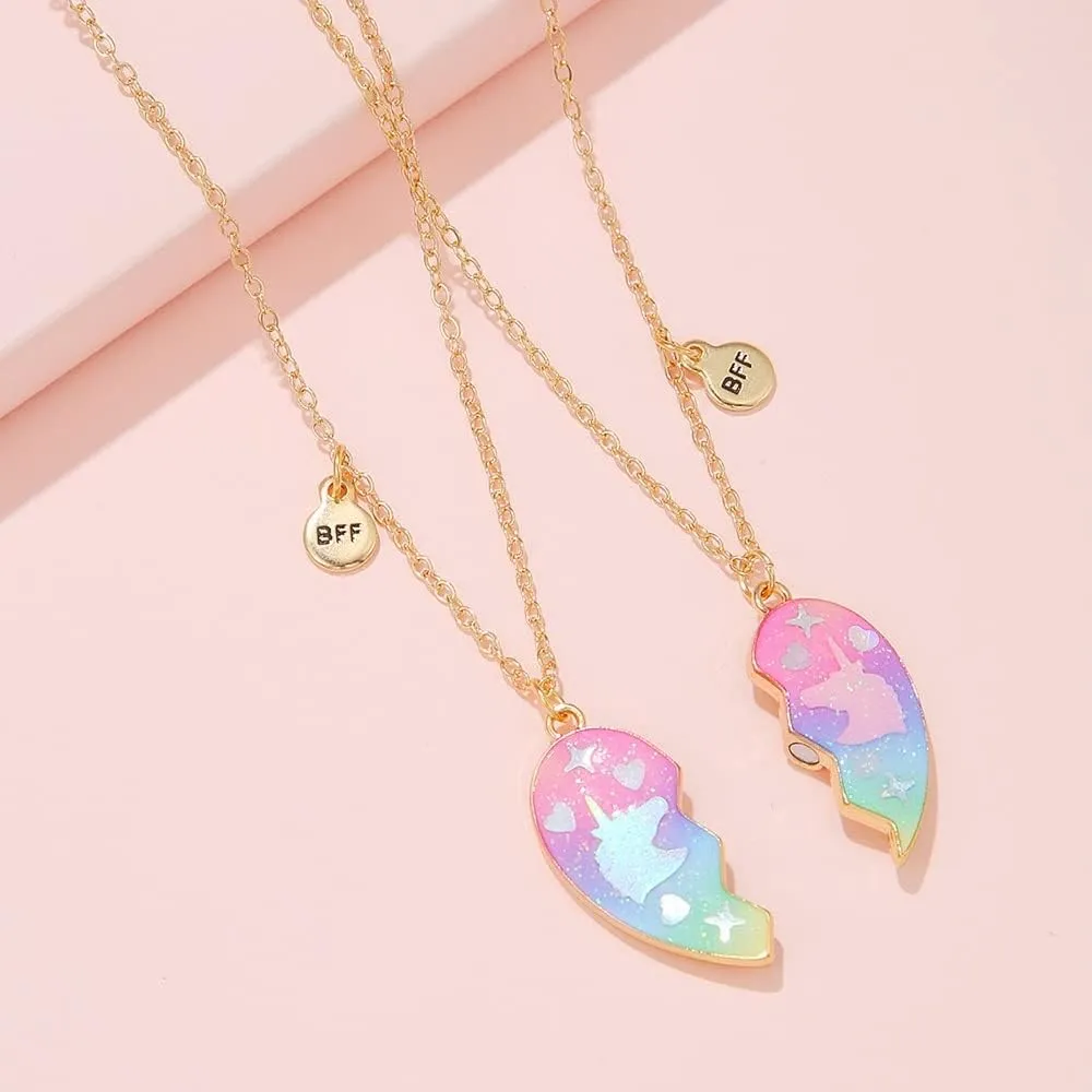 DOYYCA Best Friend Necklace Unicorn Mermaid Gifts Magnetic Matching Friendship Necklace for 2 Girls BFF Sister