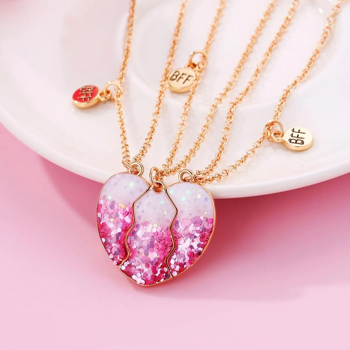 DOYYCA Friendship Necklace Best Friend Necklace for 3 Girls Magnetic Matching Heart Pendant BFF Necklaces for Sister