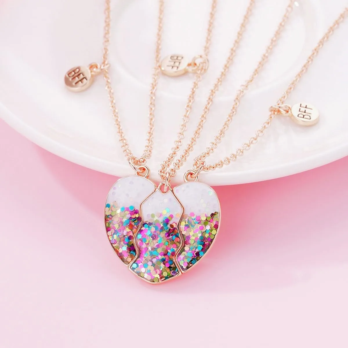 DOYYCA Friendship Necklace Best Friend Necklace for 3 Girls Magnetic Matching Heart Pendant BFF Necklaces for Sister
