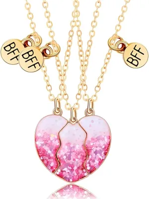 DOYYCA Friendship Necklace Best Friend Necklace for 3 Girls Magnetic Matching Heart Pendant BFF Necklaces for Sister