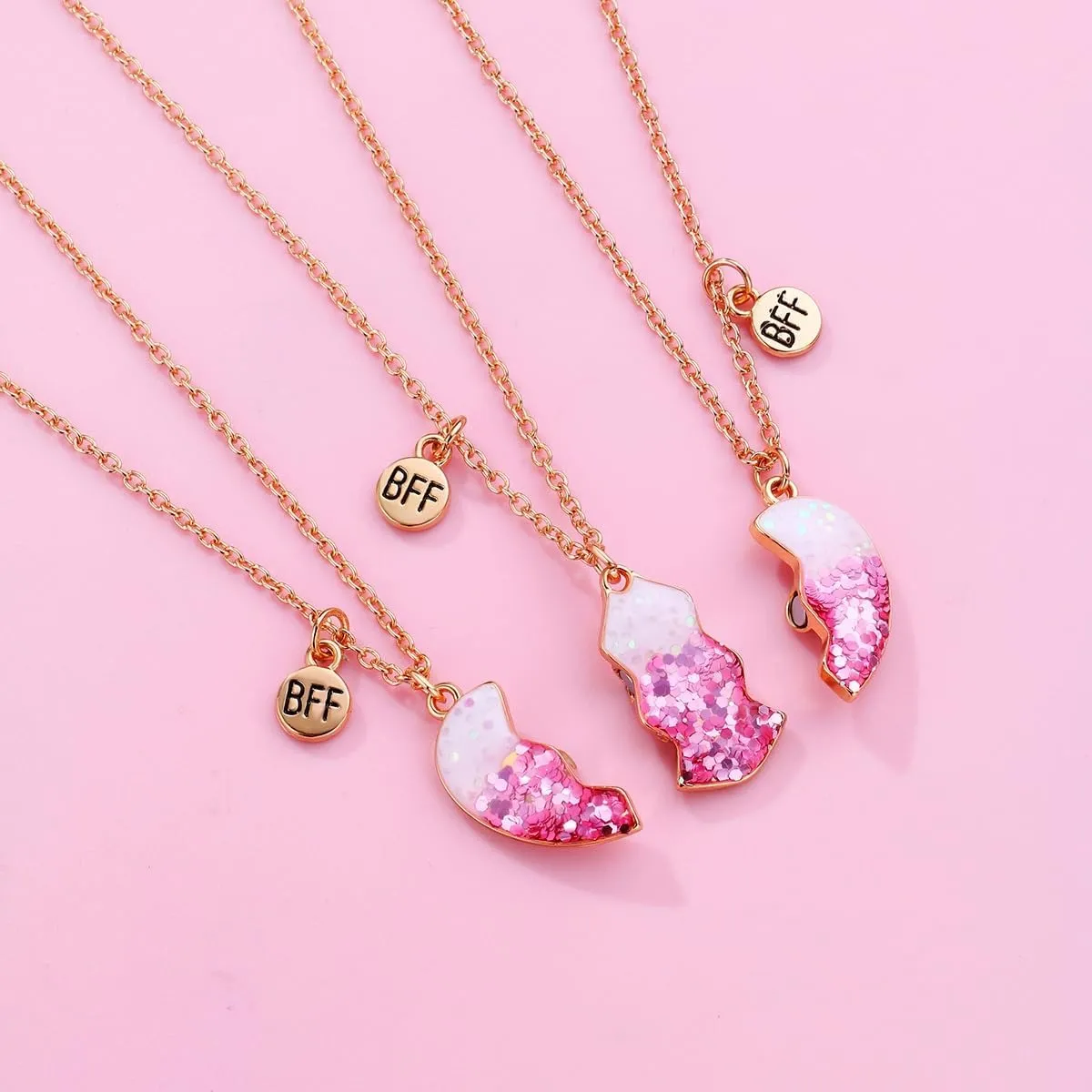 DOYYCA Friendship Necklace Best Friend Necklace for 3 Girls Magnetic Matching Heart Pendant BFF Necklaces for Sister