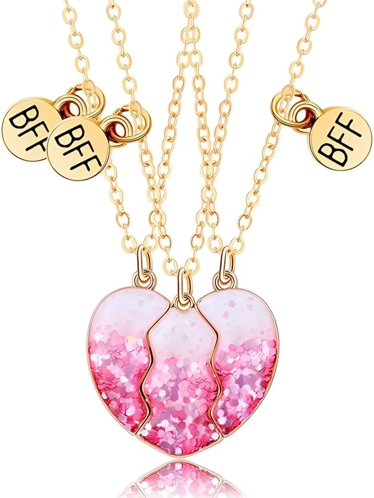 DOYYCA Friendship Necklace Best Friend Necklace for 3 Girls Magnetic Matching Heart Pendant BFF Necklaces for Sister