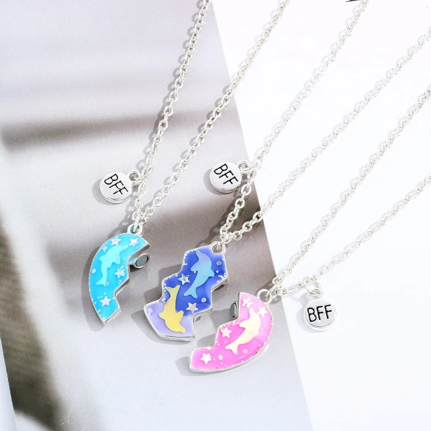 DOYYCA Friendship Necklace Best Friend Necklace for 3 Girls Magnetic Matching Heart Pendant BFF Necklaces for Sister