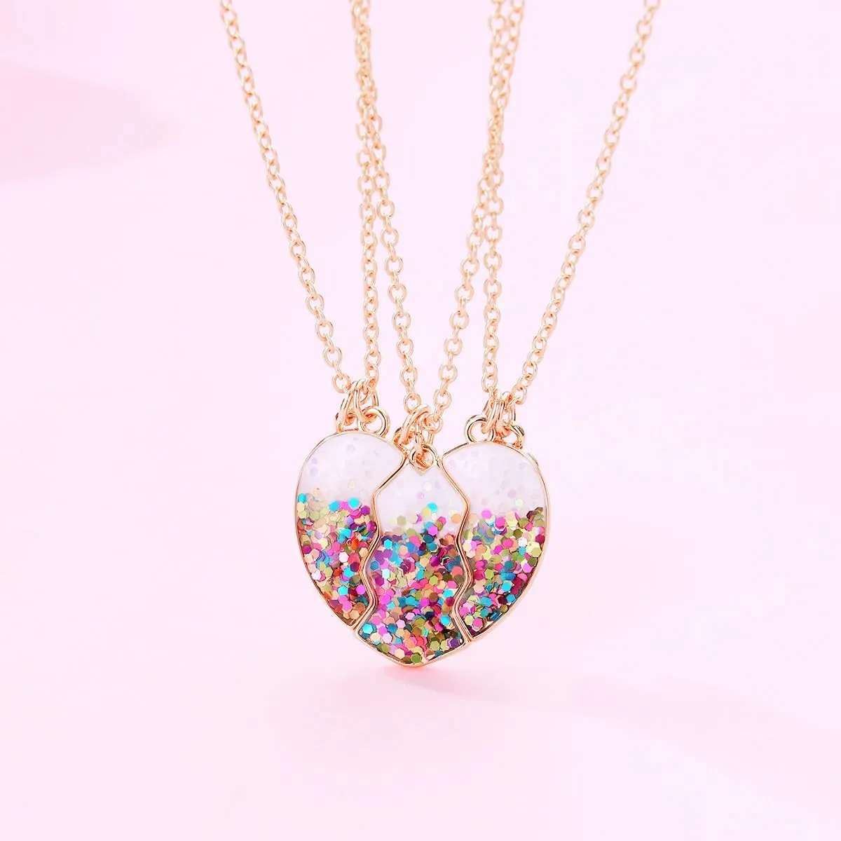 DOYYCA Friendship Necklace Best Friend Necklace for 3 Girls Magnetic Matching Heart Pendant BFF Necklaces for Sister