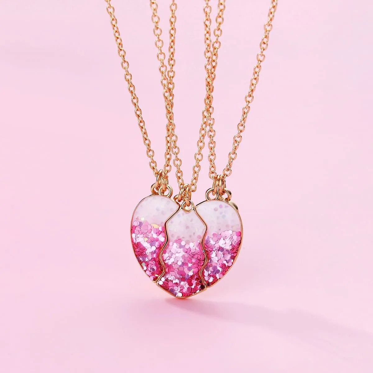 DOYYCA Friendship Necklace Best Friend Necklace for 3 Girls Magnetic Matching Heart Pendant BFF Necklaces for Sister