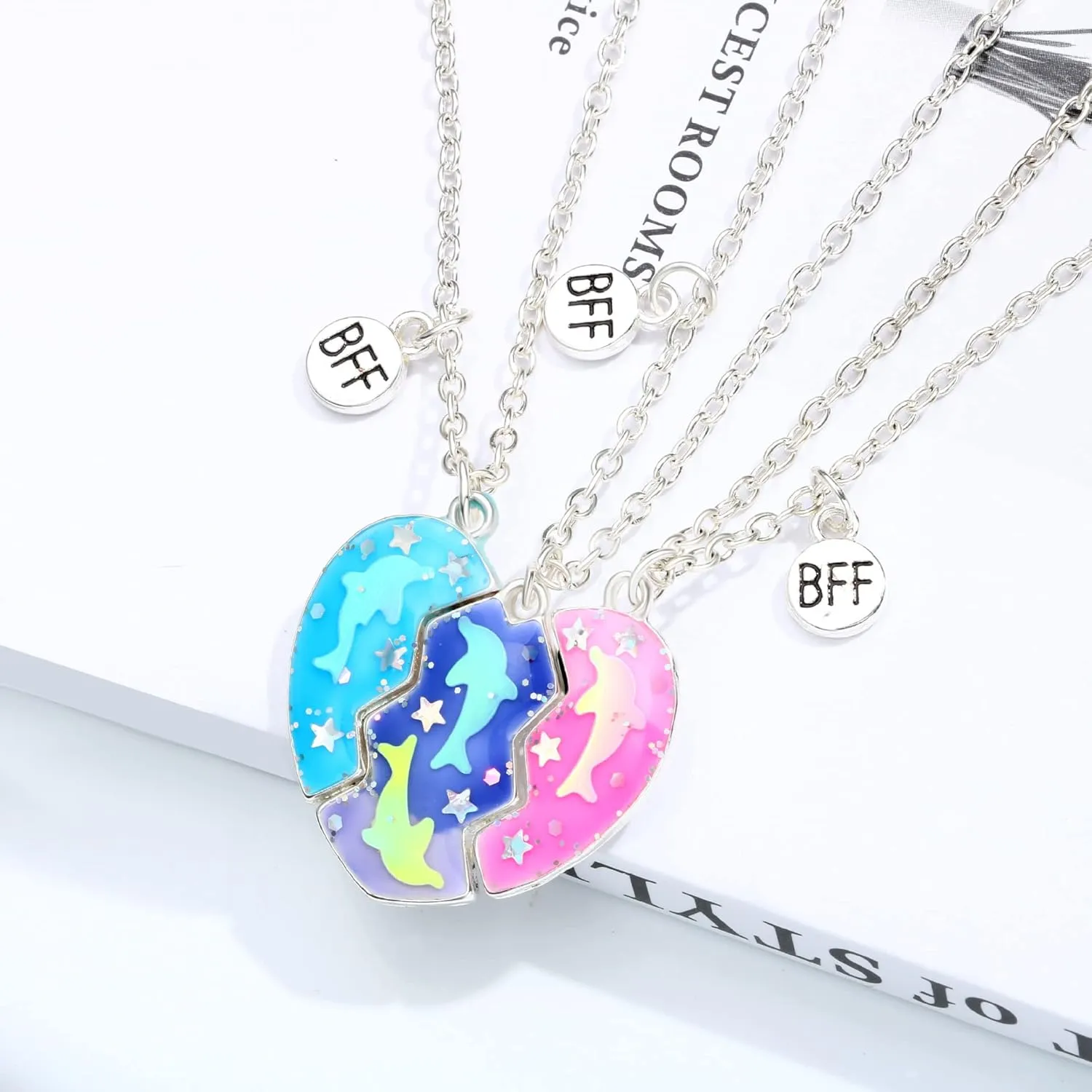 DOYYCA Friendship Necklace Best Friend Necklace for 3 Girls Magnetic Matching Heart Pendant BFF Necklaces for Sister