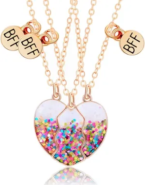 DOYYCA Friendship Necklace Best Friend Necklace for 3 Girls Magnetic Matching Heart Pendant BFF Necklaces for Sister